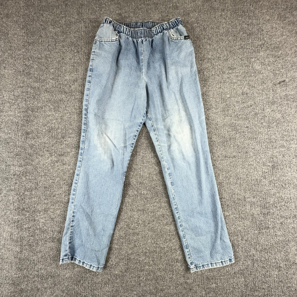 Chic Jeans Womens 10 Petite Light Wash High Rise Relaxed Straight Elastic Waist